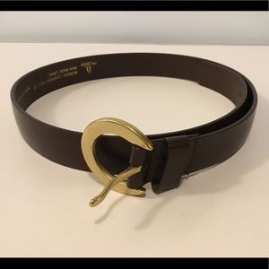 Brown Bonded Leather Belt Size 14 16 Gold Buckle